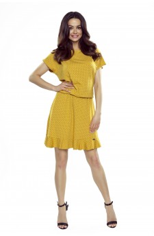 63-15 VIKI comfortable everyday flared dress (yellow with black dots)