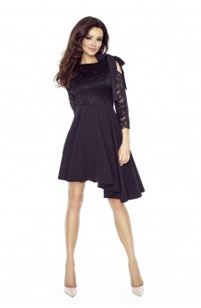 78-03  NEVA asymmetric dress with a lace-based top (BLACK)