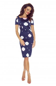 85-08 Roxi comfy everyday dress (NAVY IN PINK AND LIGHT BLUE FLOWERS)