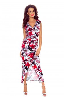 108-01 Marina dress with an asymmetric draping (red flowers)